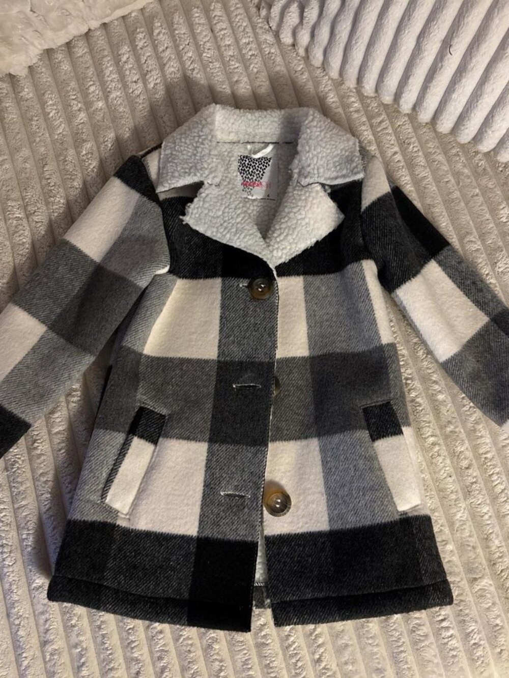 Kensie Girl black/grey/white plaid peacoat Girls 4T
